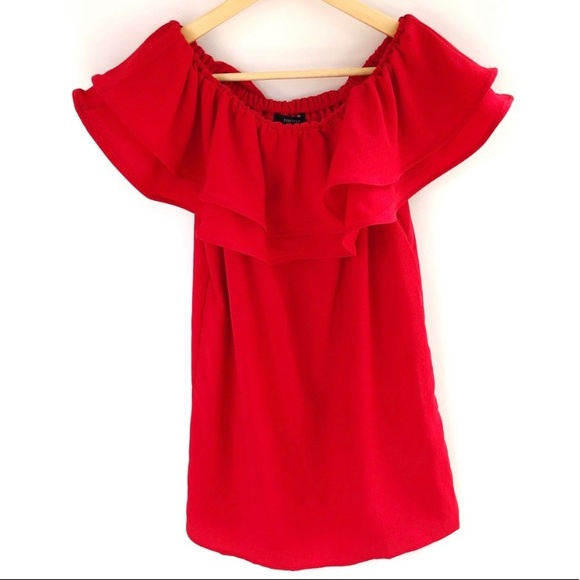 Off the Shoulder Ruffle Forever 21 Red Dress - Picture 1 of 4